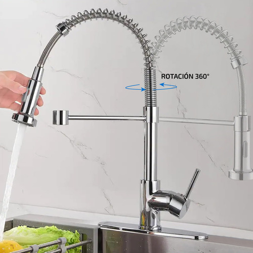 Griferia Extensible Cocina Canilla Monocomando Moderno Plata Plateado Cromado