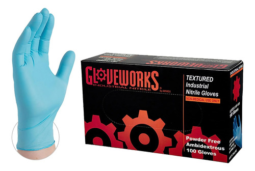 Gloveworks Industrial Blue Nitrile Gloves - 5 Mil, Late...