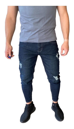 Imagen 5 de 7 de Jeans Destroyed Super Slim Ankle Azul Marino