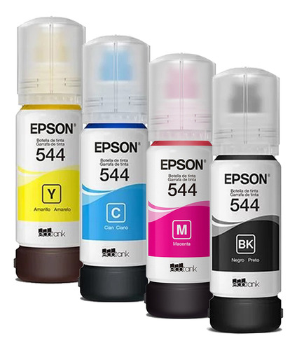 Tinta De Impressora Epson T544 L3150 L3110 L3250 L3210 Preto De 65 Ml 4 Unidades