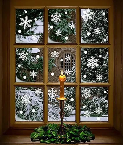 Pegatinas De Copos De Nieve Transparentes - 500 Unidades En Rollo Azul, Para Decoración Navideña Y Manualidades