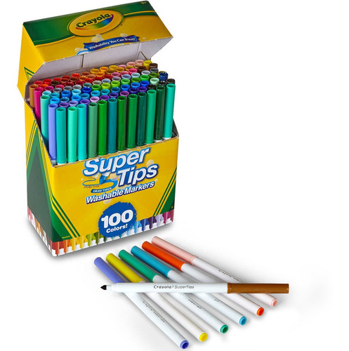 100 Plumones Crayola Delgados De Colores Lavables Supertips