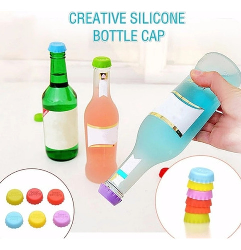 Juego De 6 Tapas De Botella De Silicona Reutilizables, Tapa