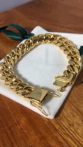 Esclava Barbada Cubana Chapada En Oro 18k Pulsera Gruesa