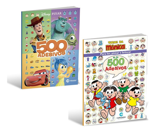 Kit 2 Livros 500 Adesivos - Turma Da Monica + Disney Pixar