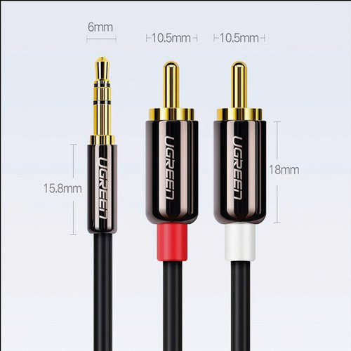 Cable Audio Premium Ugreen Jack 3.5mm A 2 Rca 10 Metros Flexible Doble Blindaje Transferencia De Audio Sin Pérdidas Caja De Aleación De Cobre Amplia Compatibilidad Diseño Duradero.