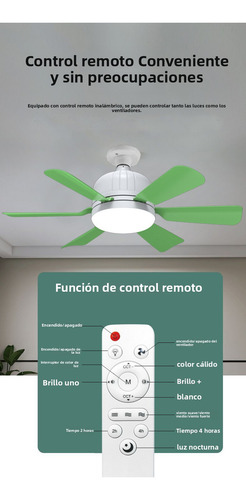 Ventilador de techo silencioso con luz LED, cambio de luz de 3 colores, ajuste de velocidad del viento de 4 velocidades