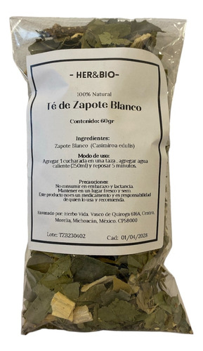 Té Tisana Zapote Blanco 100% Natural 60g