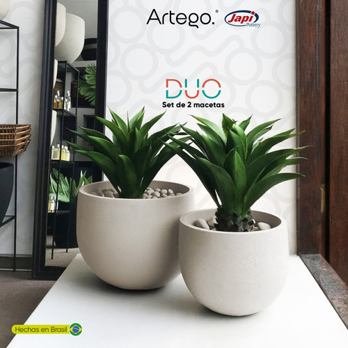 Macetas Modernas Set Duo 2 Piezas Para Exteriores Blanco White Off- Antiq De Polietileno Ultra Ligera Artego Japi Hecho En Brasil
