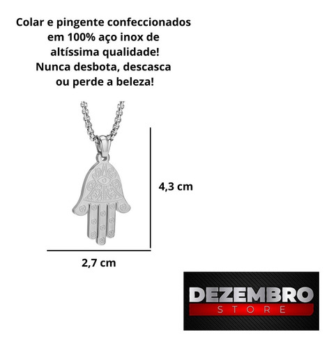 Colar Masculino Com Pingente Mão De Hamsa