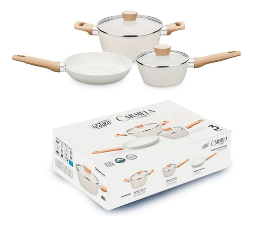Conjunto Panelas Antiaderente Mta Ceramic Flon Carmela 3 Pçs
