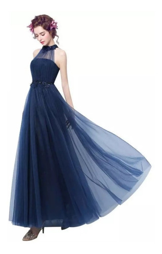 Vestido Fiesta De Noche  Azul Envio Gratis E-3207