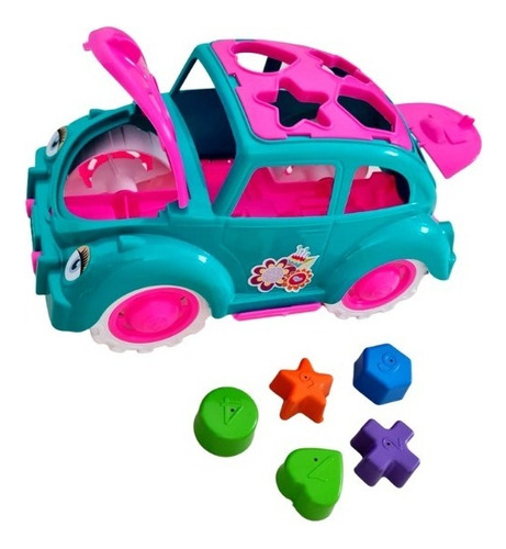 Brinquedo Educativo Fusca Didático De Encaixe Infantil Mily Cor Colorido Base Rosa