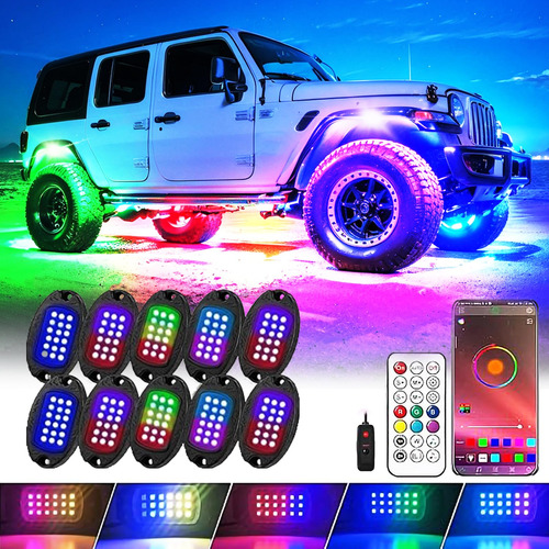 10 Pods Aleación Rgbic Led Rock Lights For Golf Cart Car Jee