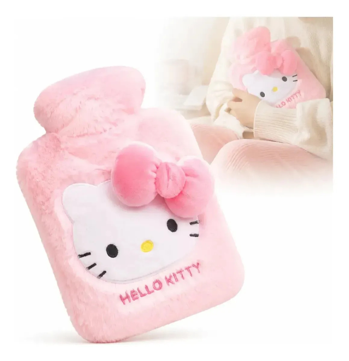 Bolsa de Agua Caliente Hello Kitty de Felpa para Cólicos y Dolores de 500 mL