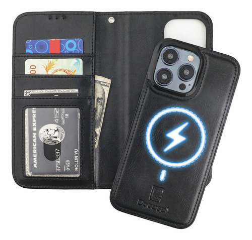Funda Cartera Para iPhone 15 Pro Max Negro 6.7 PuLG Piel -28