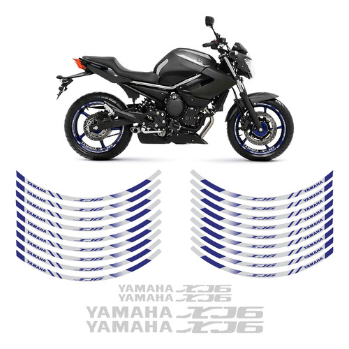 Adesivos Roda Moto Yamaha Xj6 Prata/azul Refletivo Genérico