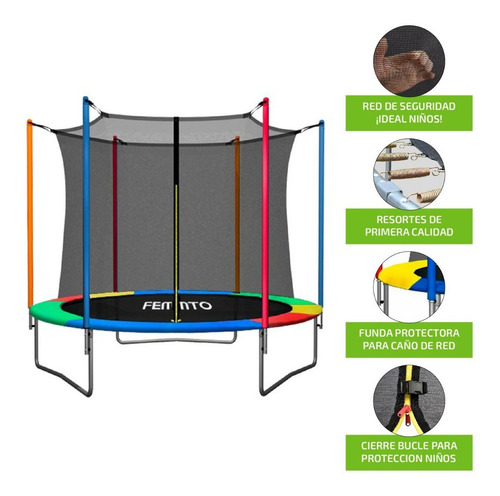 Imagen 3 de 5 de Cama elástica Femmto TPL10FT00 con diámetro de 3 m, color del cobertor de resortes multicolor y lona negra