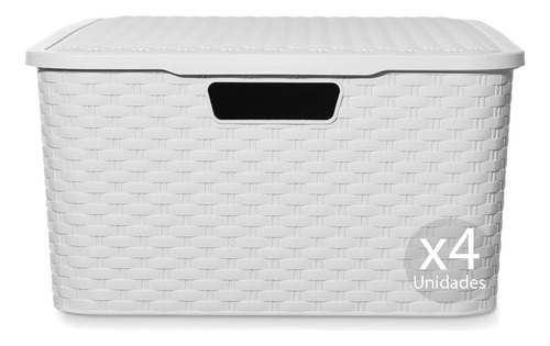 Caja Organizadora Simil Rattan Grande Xl Pack X 4 Premium