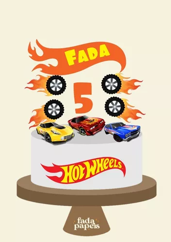 Hot Wheels Topo de Bolo Personalizado Com Nome e Idade