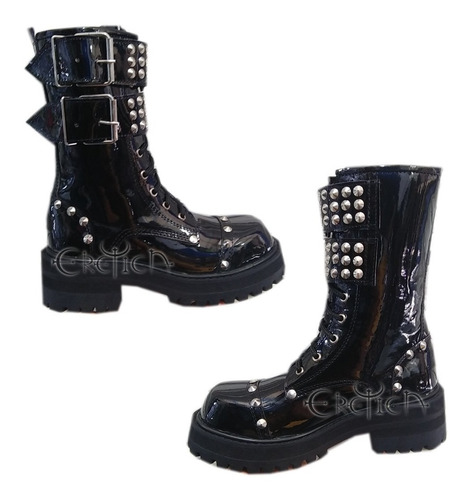 Eretica Ropa Dark-bota Corta Charol Remaches-gotico-rock