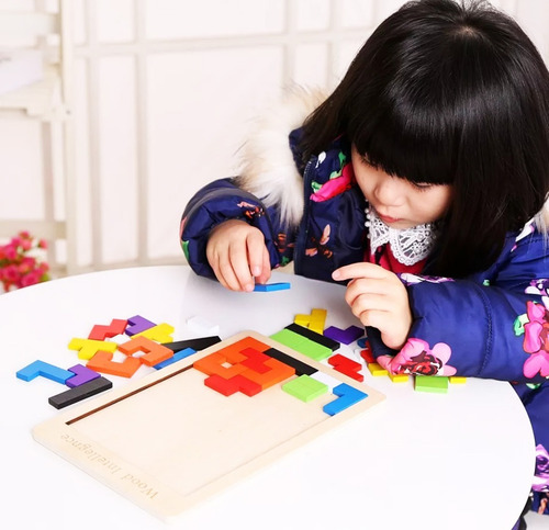 Rompecabezas Tangram Didáctico Juego Madera Tipo Tetris