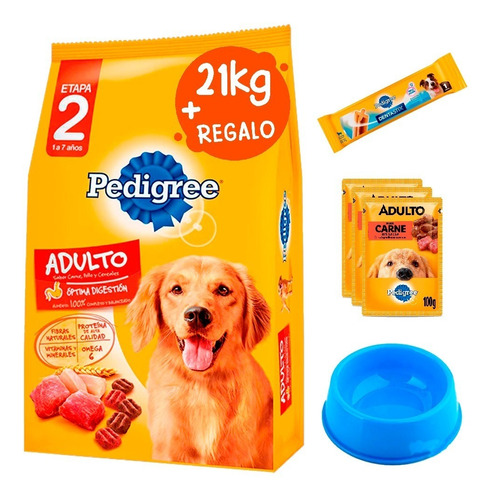 Pedigree Adulto Sabor Carne, Pollo Y Cereal 21 Kg + Regalos