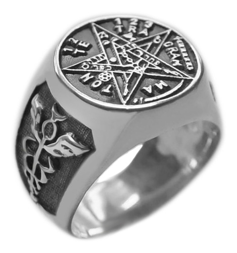 Anel Tetragrammaton Caduceu De Mércurio Em Prata Maciça 950