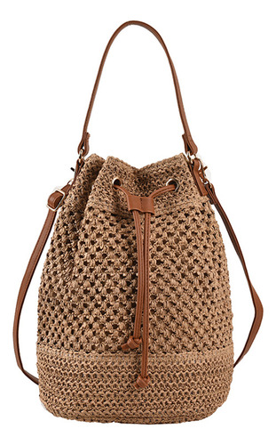 Bolso De Hombro Straw Bucket Bag Con Cordón Para Mujer