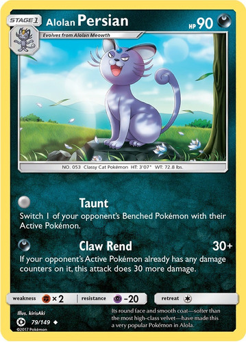 Cartas Pokemon S&m Alolan Persian 79/149 Reverse