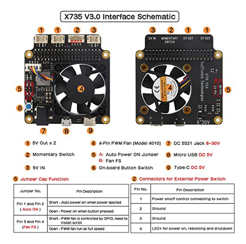 Geekworm Raspberry Pi 4b/3b+/3b X735 V3.0 Dc 6 V-30 V De Anc