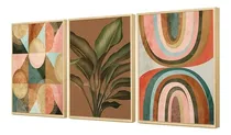 Comprar Kit 3 Quadros Decorativos Planta Geométrico Tons Marrom Sala Cor Colorido Formas Cor da armação Pinus Hugart Decoracoes