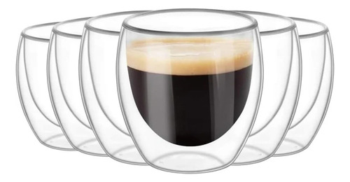 Set 6 Tazas Espresso Doble Pared 80ml Frio Caliente Sin Asa Blanco