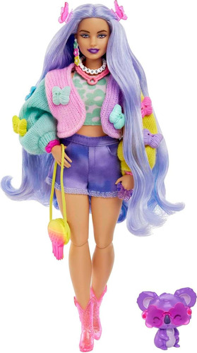 Barbie Extra N° 20 Pelo Ondulado Lavanda En Sueter Y Mascota