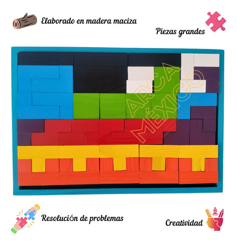 Tetris Madera 40 Piezas | Clásico Rompecabezas Juego De Mesa
