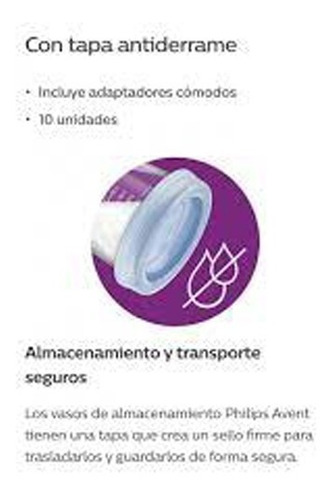 Imagen 6 de 10 de Avent Philips Set De Vasos De Almacenamiento X 10 Scf618/10