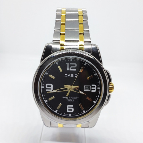 Reloj Casio Hombre Mtp-1314sg-1av Color De La Correa Plateado/dorado Color Del Bisel Plateado Color Del Fondo Negro