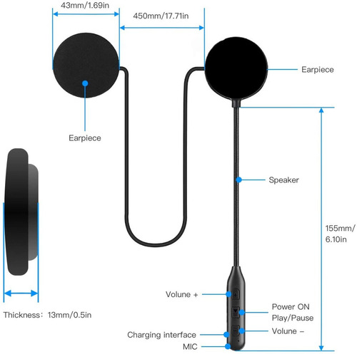 Audifono Manos Libres Control Llamadas Con Música Para Casco