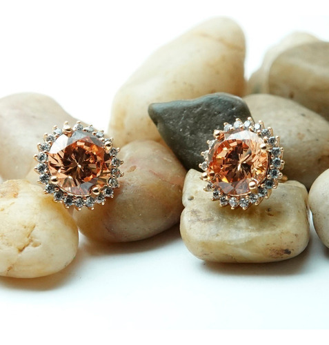 Aretes Oro 18k Diamante Zirconia Joyeria Sortija Mujer Lujo