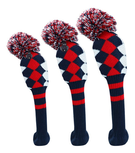 3x Pom Pom Golf Wood Headcover Tejido Durable Head Pastilla