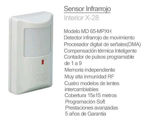 Imagen 2 de 5 de Sensor Infrarrojo Movimiento Interior Pir Pasivo Md65 Mpxh X28 Alarmas