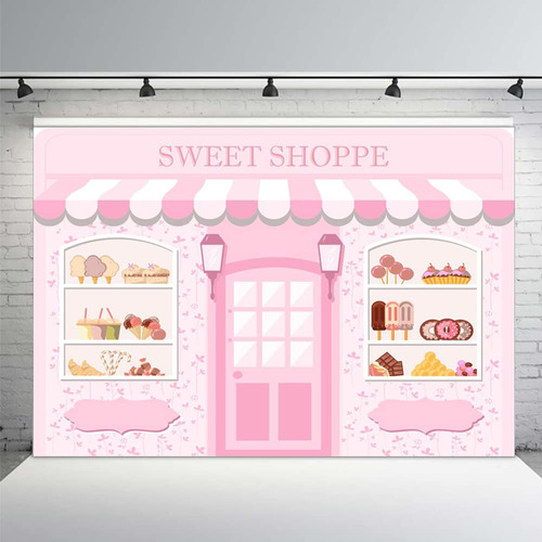 Mehofond Telon Fondo Rosa Sweet Shoppe Para Niña Cumpleaño 7