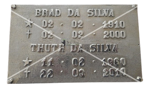 Placa De Túmulo Com 2 Nomes Em Bronze Ou Cemitério