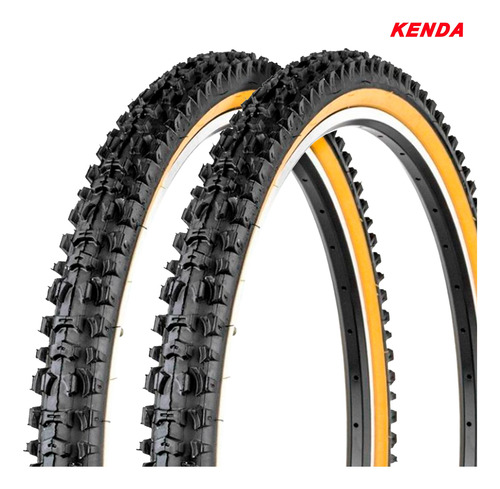 Par De Pneus Kenda 26x1.95 K816 Preto Faixa Marrom Arame