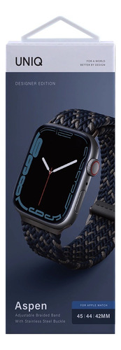 Correa Trenzada Para Apple Watch 46/45/44/42mm Aspen De Uniq Ancho De La Correa 2.2 Cm Color Azul Obsidiana
