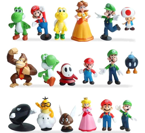 Set 18 Figuras Mario Bros Colección De Personajes Nintendo 