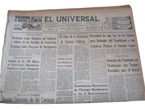 Periodico El Universal Martes 15 De Junio De 1965 Original