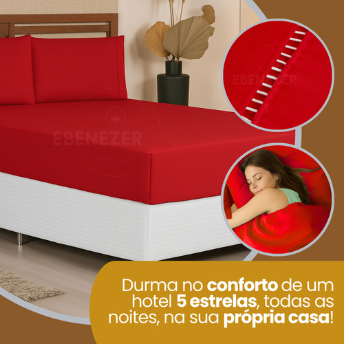 Jogo De Cama Queen Padrão Fronha Ponto Palito 400 Fios C/ Elástico Maciez E Conforto Prolongado Cor Vermelho