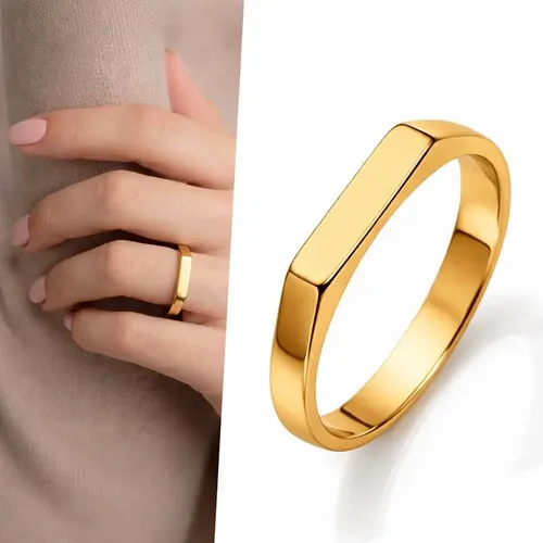 Anel Feminino Aparador Reto Dourado Aço Inox 316l Fino 3mm