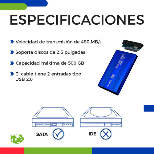 Gabinete Carcasa Disco Duro 2.5 Laptop Sata Usb 2.0 Case Azul Slim Company